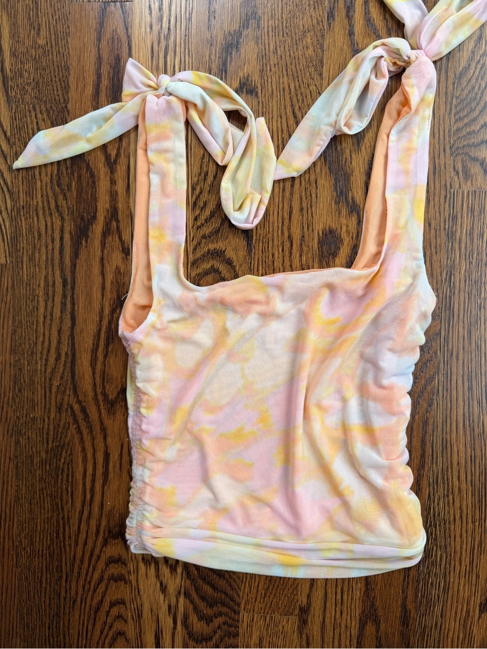 Free People Tie-Shoulder Sheer Pastel Tie-Dye Crop Top